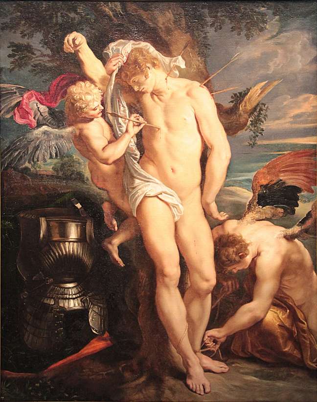 Os documentos antigos narram que a condenação de São Sebastião teria sido morrer por flechadas; acima, ele retratado por Rubens
