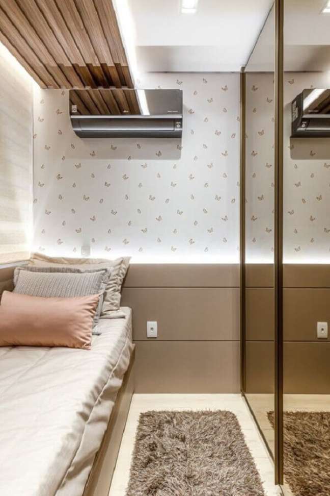 12. Cores neutras para decoração de led para quarto feminino pequeno com papel de parede delicado – Foto Homify