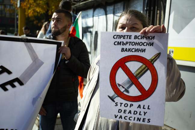 Protesto contra medidas sanitárias na Bulgária 