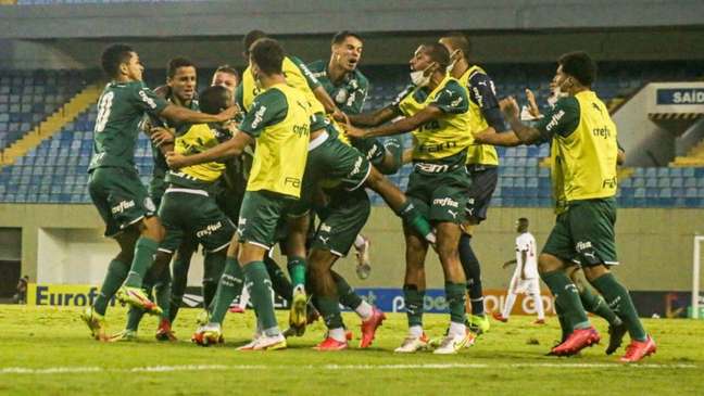 Jogadores do Verdão comemoram o gol contra o São Paulo nas semifinais (Foto: Angelo Salvioni/Palmeiras)