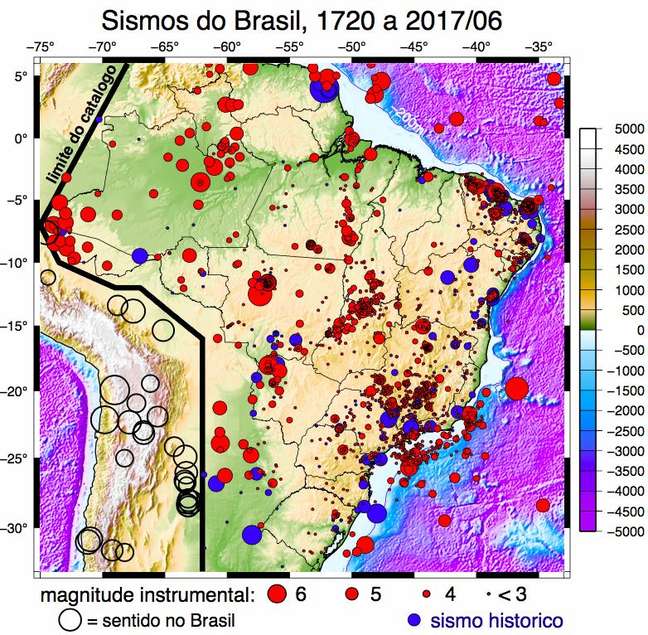 mapa dos sismos no brasil
