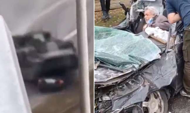 Condutor do veículo sobreviveu mesmo após um tanque de guerra ter passado por cima de seu carro