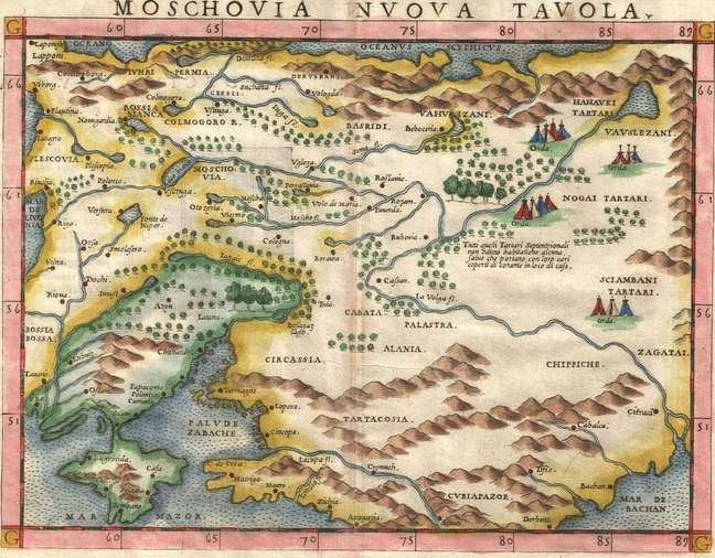 Mapa de Girolamo Ruscelli mostra Rússia e Ucrânia em 1574