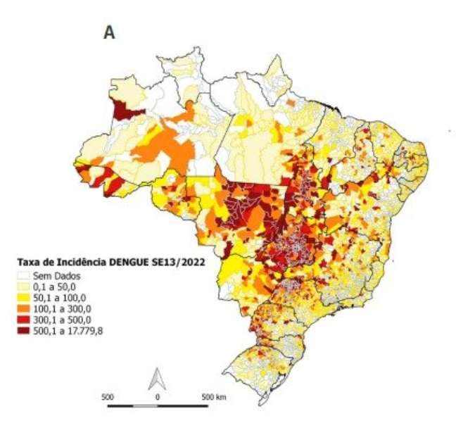 Cidades com incidência mais alta de dengue no momento estão espalhadas por Centro-Oeste, partes de São Paulo, Paraná e Santa Catarina