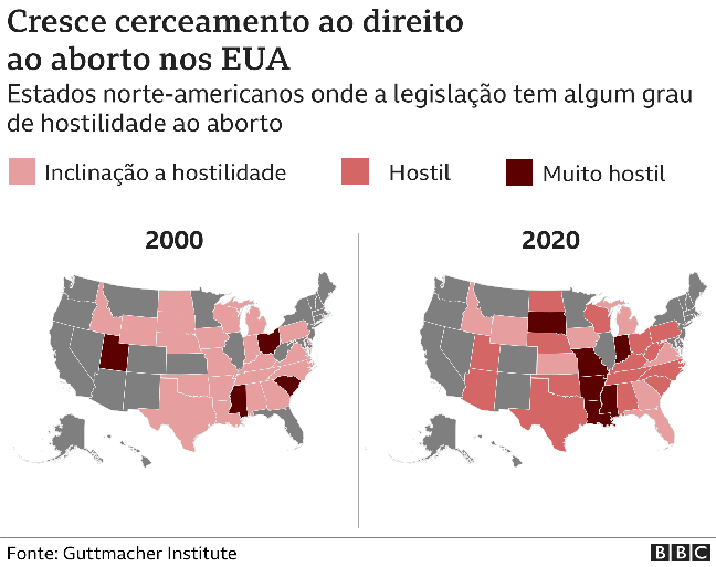 mapas mostram aumento do cerceamento ao direito ao aborto nos EUA