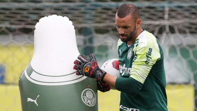 Convocado para a Seleção, Weverton está fora do clássico contra o Santos (Foto: Cesar Greco/SE Palmeiras)