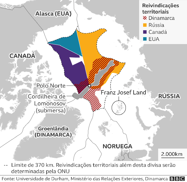Mapa mostra reivindicações territoriais no Ártico Mapa mostra reivindicações territoriais no Ártico