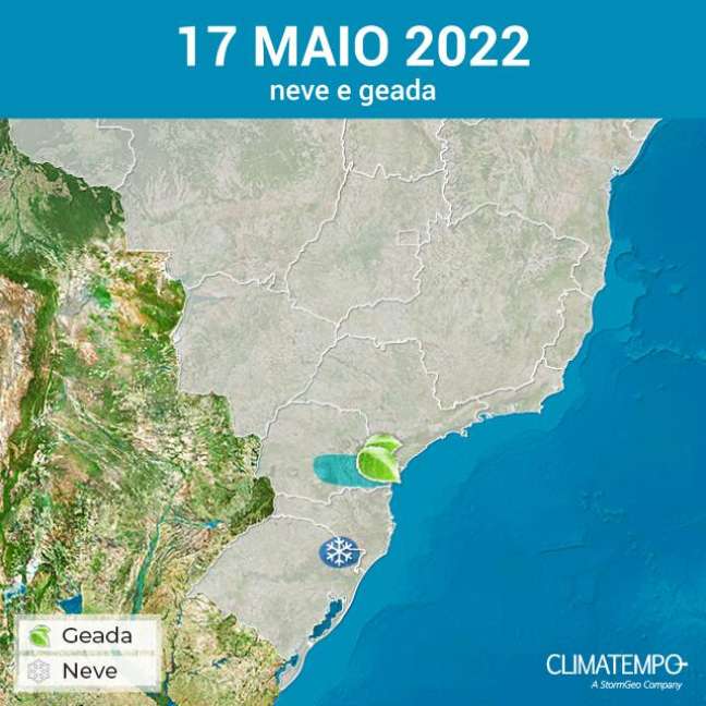 Previsão de geada e neve no Brasil para 17/05/2022