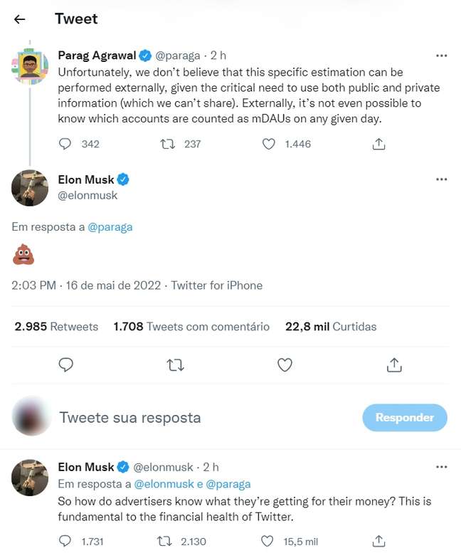 Musk usou emoji de cocô para ironizar chefe do Twitter