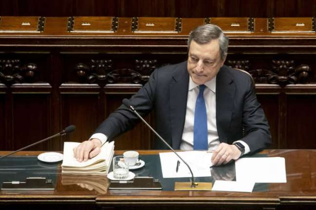 Mario Draghi durante audiência no Senado da Itália