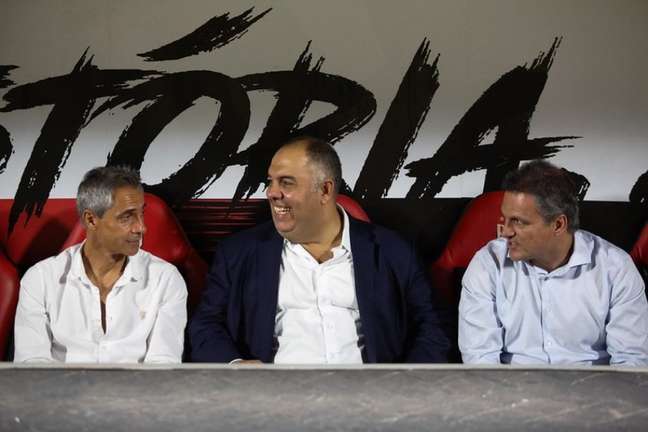 Paulo Sousa, Marcos Braz e Bruno Spindel concederão entrevista no sábaddo (Foto: Gilvan de Souza/Flamengo)