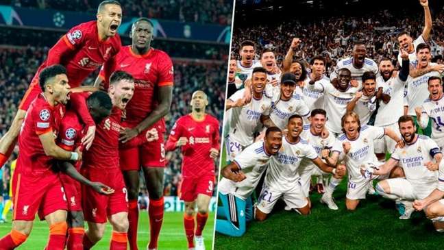 Liverpool e Real Madrid medem forças neste sábado pelo título da Champions League(Foto: Reprodução/Champions League - Reprodução/Real Madrid)