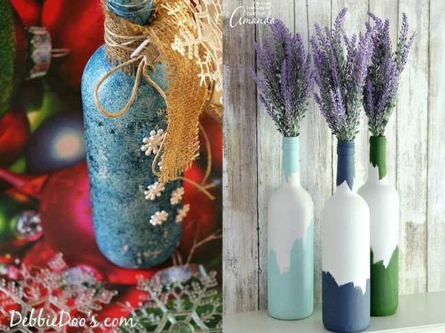 Obožujete božično dekoracijo DIY?  Briljantna obrt je popolna dekoracija za sezono.  / Uskladite barve treh steklenic s slogom vašega prostora za izjemno enostavno središče.