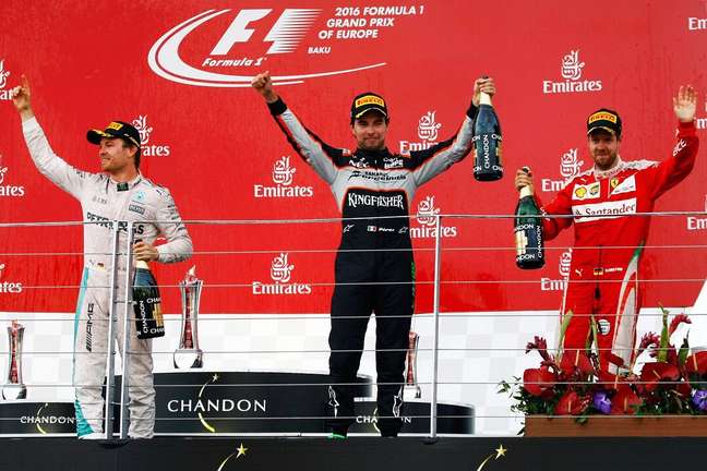 Sergio Perez no pódio em 2016: mexicano tem bom histórico na pista - assim como Rosberg e Vettel