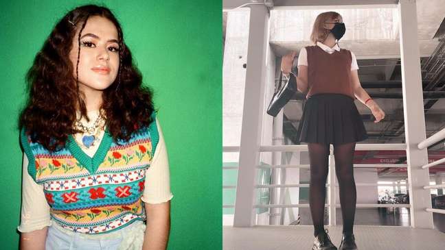 The knitted vest is the piece to escape uniformity;  see how it is used