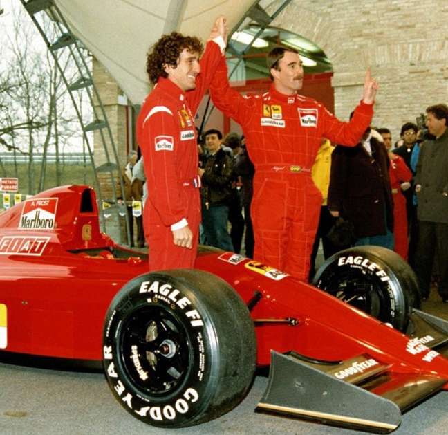 Prost e Mansell na apresentação do 641/2 em 1990