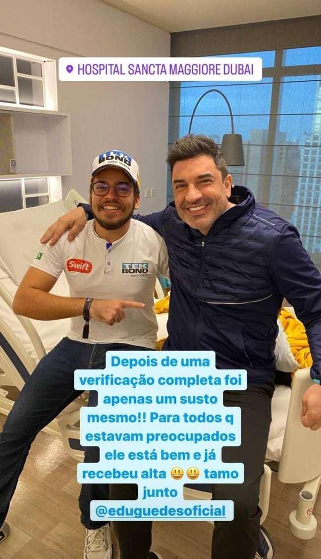 Edu Guedes was hospitalized but is fine, his friend Pedro Rodrigo Aguiar said.