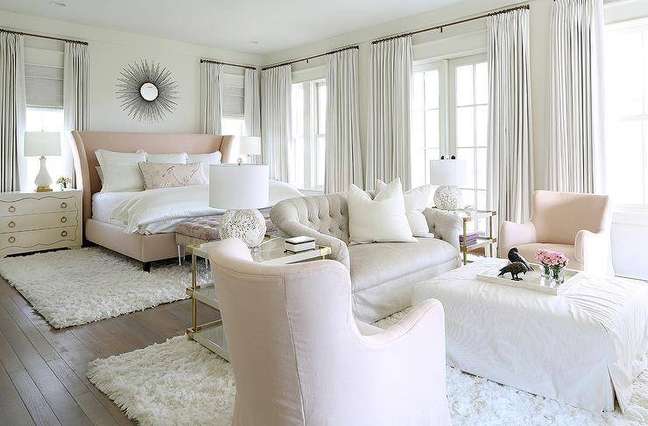 Large bedroom decorated in light gray
