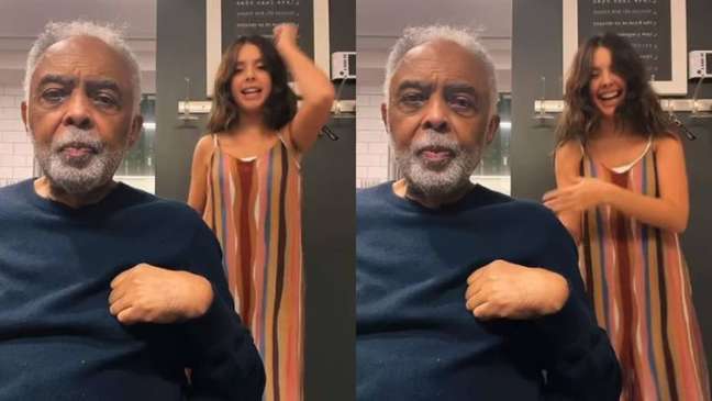 Gilberto Gil e a neta Flor em vídeo de dança da Galinha Pintadinha.