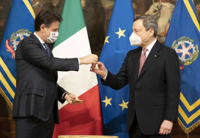 Giuseppe Conte, president of M5S, at the handover of government to Mario Draghi, in February 2021