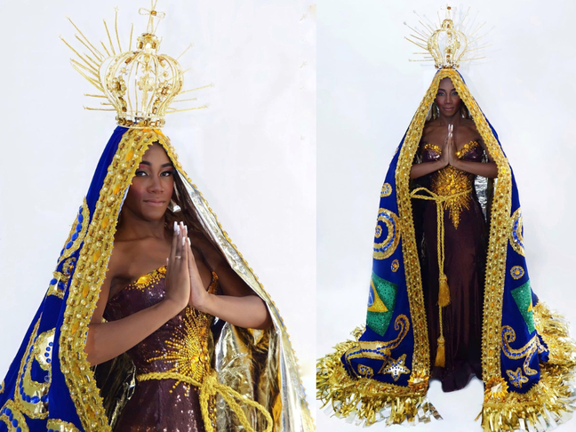 The trans model chooses Nossa Senhora Aparecida as her costume in the competition