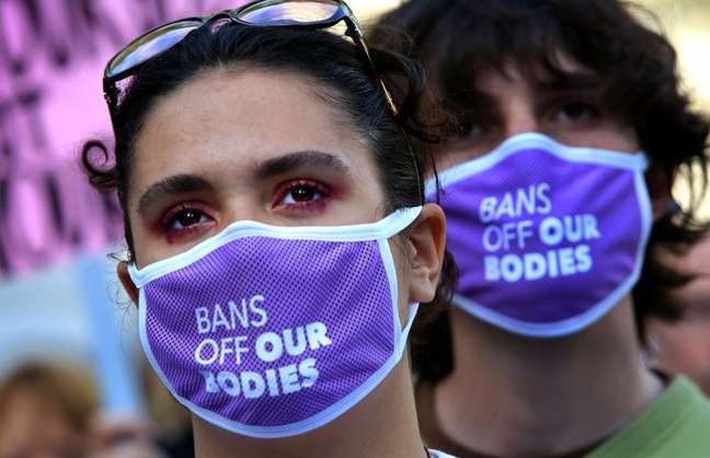 Protesto a favor do direito ao aborto em Nova York em 2 de outubro de 2021
