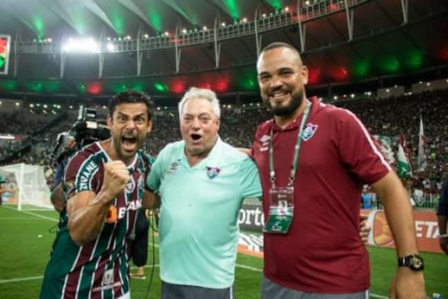 Fred e Abel em celebração do título do Carioca pelo Fluminense (Foto: Leonardo Brasil/Fluminense FC)