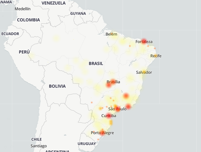 Mapa de calor mostra relatos de problemas no Instagram por região 