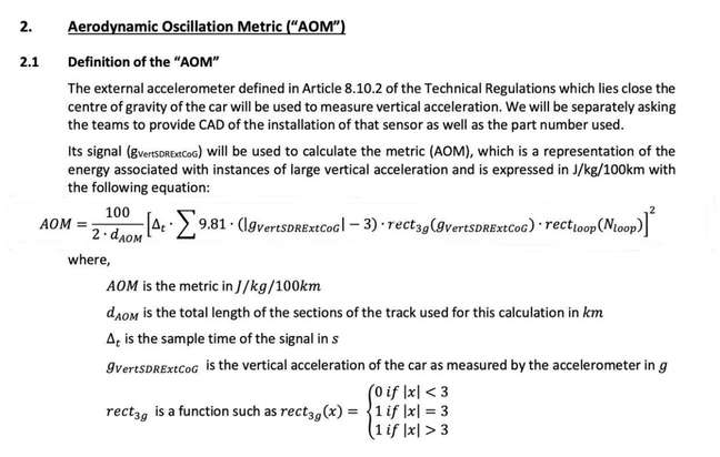 Extrato da Diretriz Técnica atualizada com a equação que a FIA pretende controlar o porpoising. Simples, não? 
