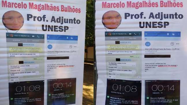 Na última sexta-feira, cartazes foram espalhados pelo câmpus da Unesp, em Bauru, para denunciar suposto abuso sexual cometido por professor da universidade