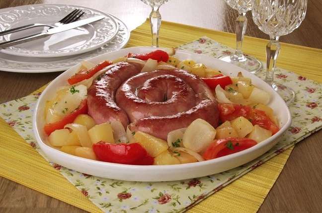 Baked sausage with potatoes