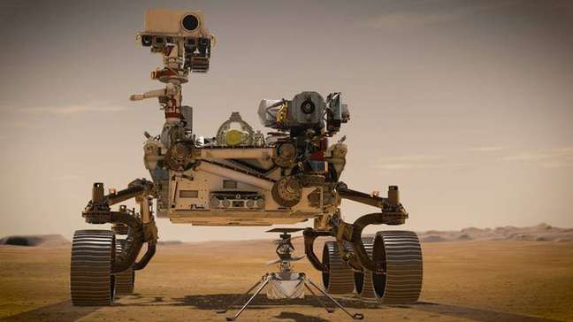 Arte do rover Perseverance no Planeta Vermelho (Imagem: Reprodução/NASA/JPL-Caltech)