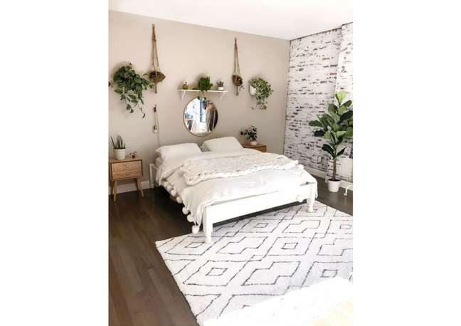 Blogger Victoria Wagner's bedroom has a gorgeous exposed brick wall, which is actually a DIY project! Blacks, whites and some wood tones (plus plants, of course!) Make the space beautiful and sophisticated. Blogger Victoria Wagner's bedroom has a gorgeous exposed brick wall, which is actually a DIY project! Blacks, whites and some wood tones (plus plants, of course!) Make the space beautiful and sophisticated.
