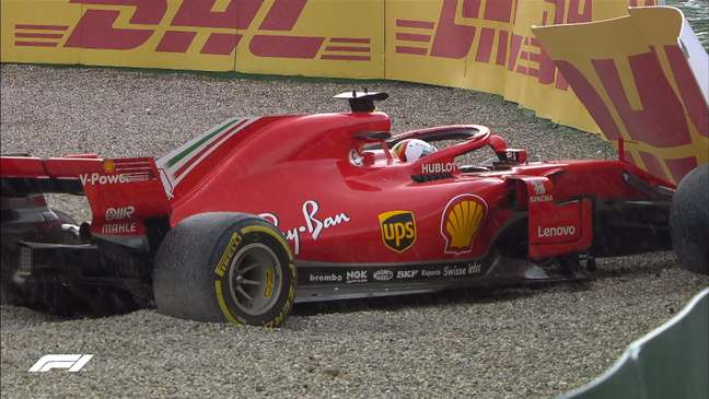 Momento do acidente de Sebastian Vettel no GP da Alemanha de 2018