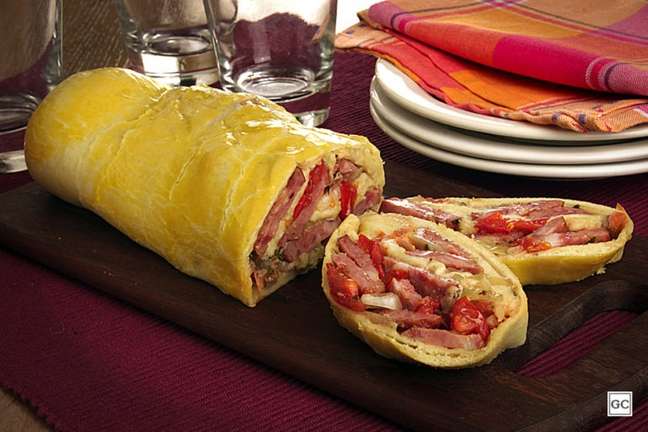Homemade bread stuffed with peppers and cheese Homemade bread stuffed with peppers and cheese