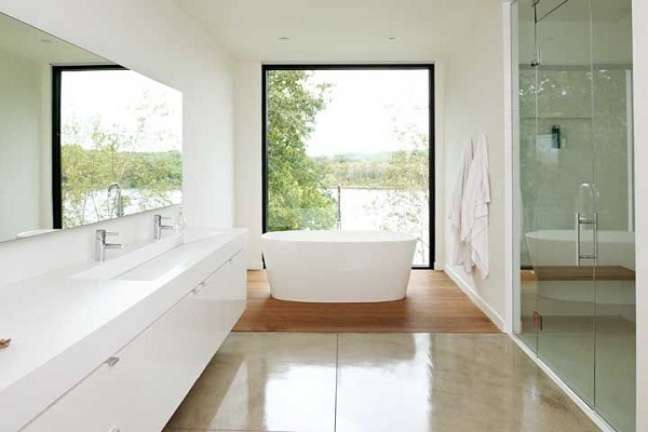 57. Corian branco para banheiro minimalista – Foto Sohu