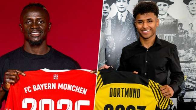 Mané chegou no Bayern e Adeyemi é reforço do Dortmund (Foto: Divulgação / Twitter)