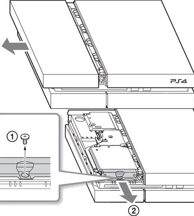 Para trocar o HD do PS4 Fat, é preciso remover a tampa superior do console, na cor black piano, para ter acesso à gaveta do componente (Imagem: Captura de tela/Felipe Demartini/Canaltech)