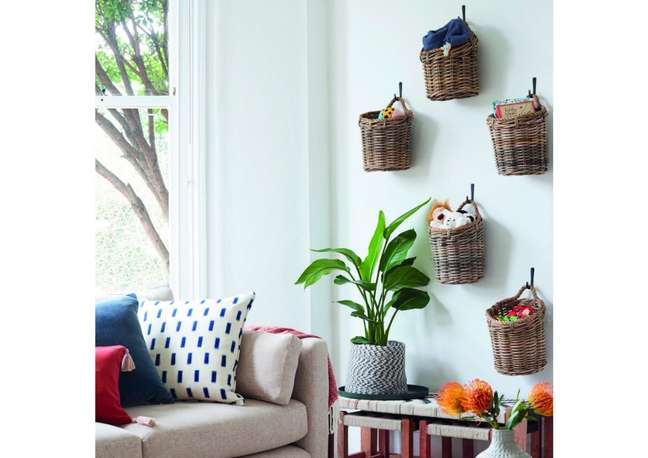Hang baskets to provide additional wall storage space. Hang baskets to provide additional wall storage space.