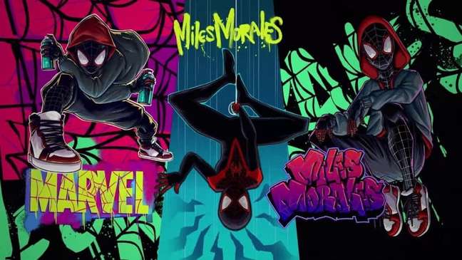 Ilustração mostra releitura do Homem-Aranha Miles Morales, personagem da Marvel.