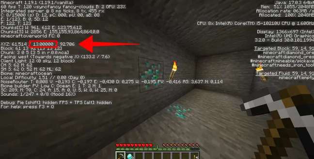 Você pode encontrar diamantes a partir da camada 15 em Minecraft (Captura de tela: Canaltech/Felipe Freitas)