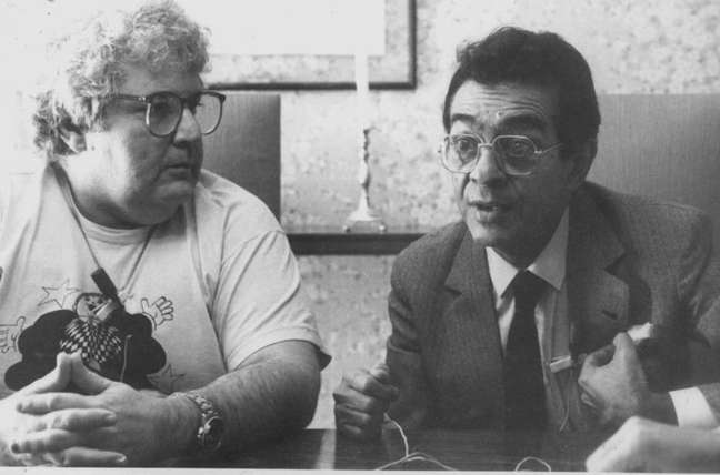 Os humoristas Jô Soares e Chico Anysio, em 1985 