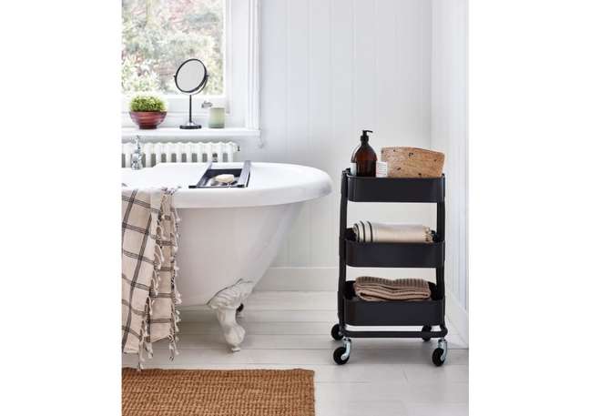 Use a kitchen cart as a bathroom cart. Use a kitchen cart as a bathroom cart.