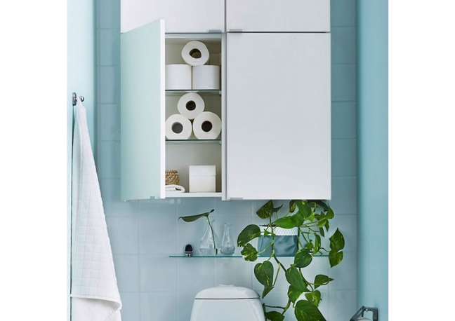 Make use of the wall space above the toilet. Make use of the wall space above the toilet.