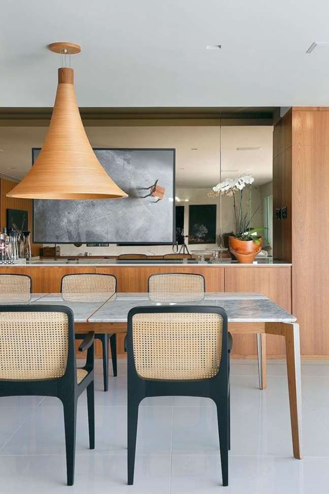 Dining room with wooden buffer Dining room with wooden buffer