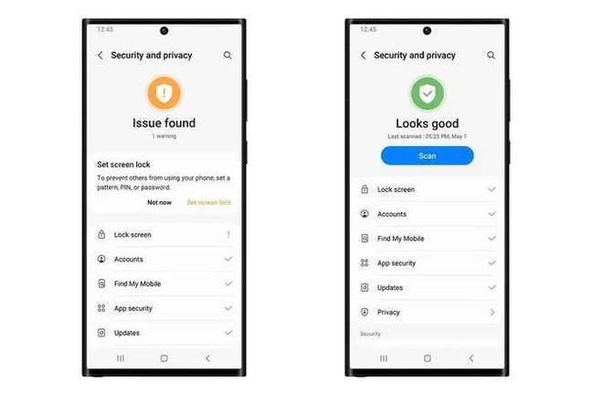 A nova seção "Segurança e privacidade" deve facilitar o gerenciamento de mecanismos de proteção do celular (Imagem: Reprodução/Samsung) A nova seção "Segurança e privacidade" deve facilitar o gerenciamento de mecanismos de proteção do celular (Imagem: Reprodução/Samsung)