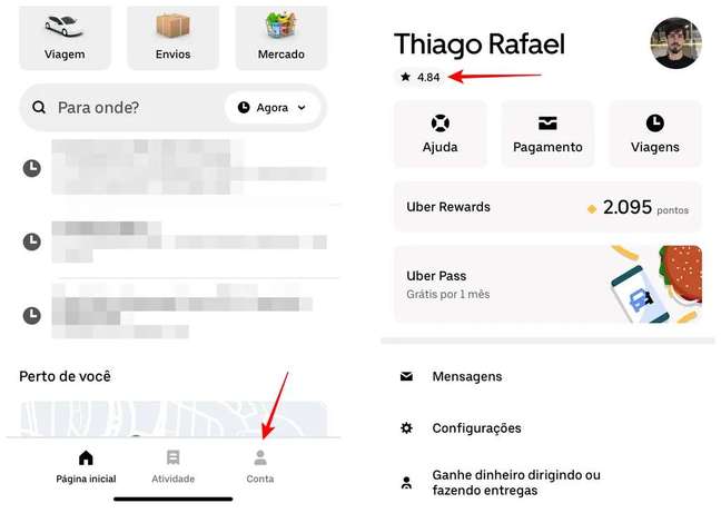 Encontre a avaliação dada por motoristas a você na Uber (Captura de tela: Thiago Furquim/Canaltech)