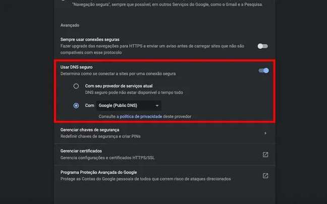 Mudar o DNS do navegador pode aumentar a velocidade de download do Chrome (Captura de tela: Caio Carvalho)