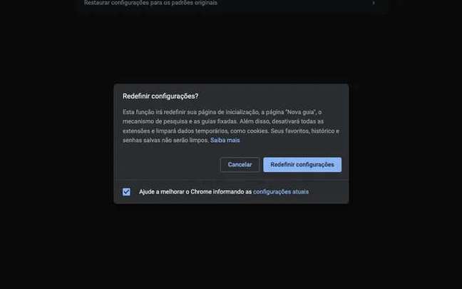 Restaure as configurações originais do Chrome para aumentar a velocidade de download (Captura de tela: Caio Carvalho) Restaure as configurações originais do Chrome para aumentar a velocidade de download (Captura de tela: Caio Carvalho)