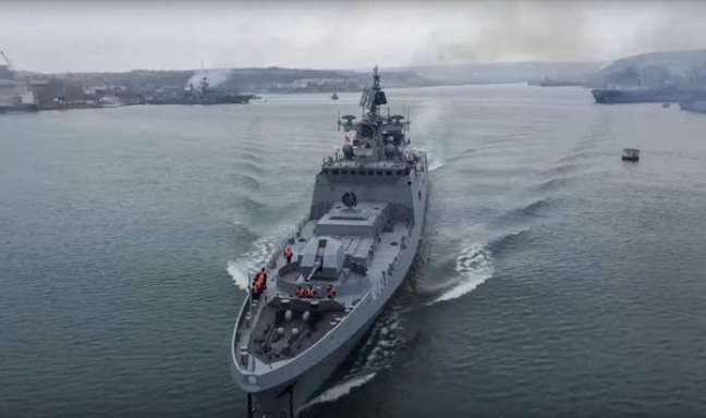 Russian Black Sea Fleet ship off the coast of Sevastopol, Crimea